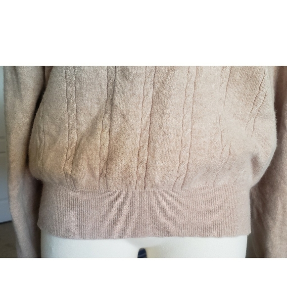Cashmere Tan Cable Knit Sweater Soft Cozy Warm Luxe Crewneck Pullover Womens 44 - Picture 8 of 10